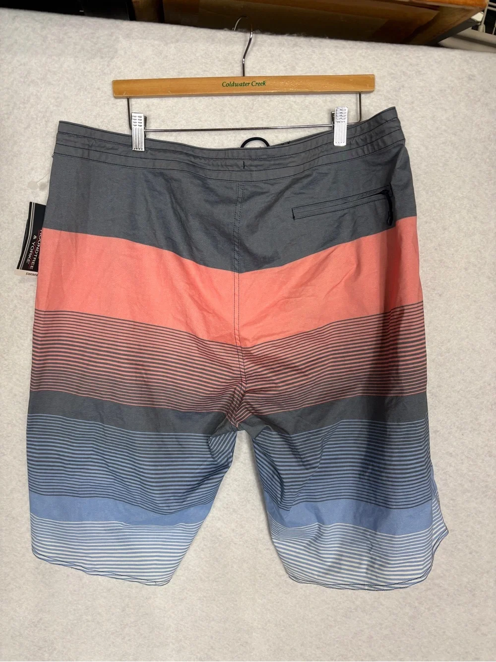 Roundtree & Yorke Coral, Slate and Blue Stripe Board Shorts Swimwear Tall Man